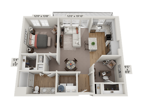 Floor plan image of A4, 1-bedroom apartment